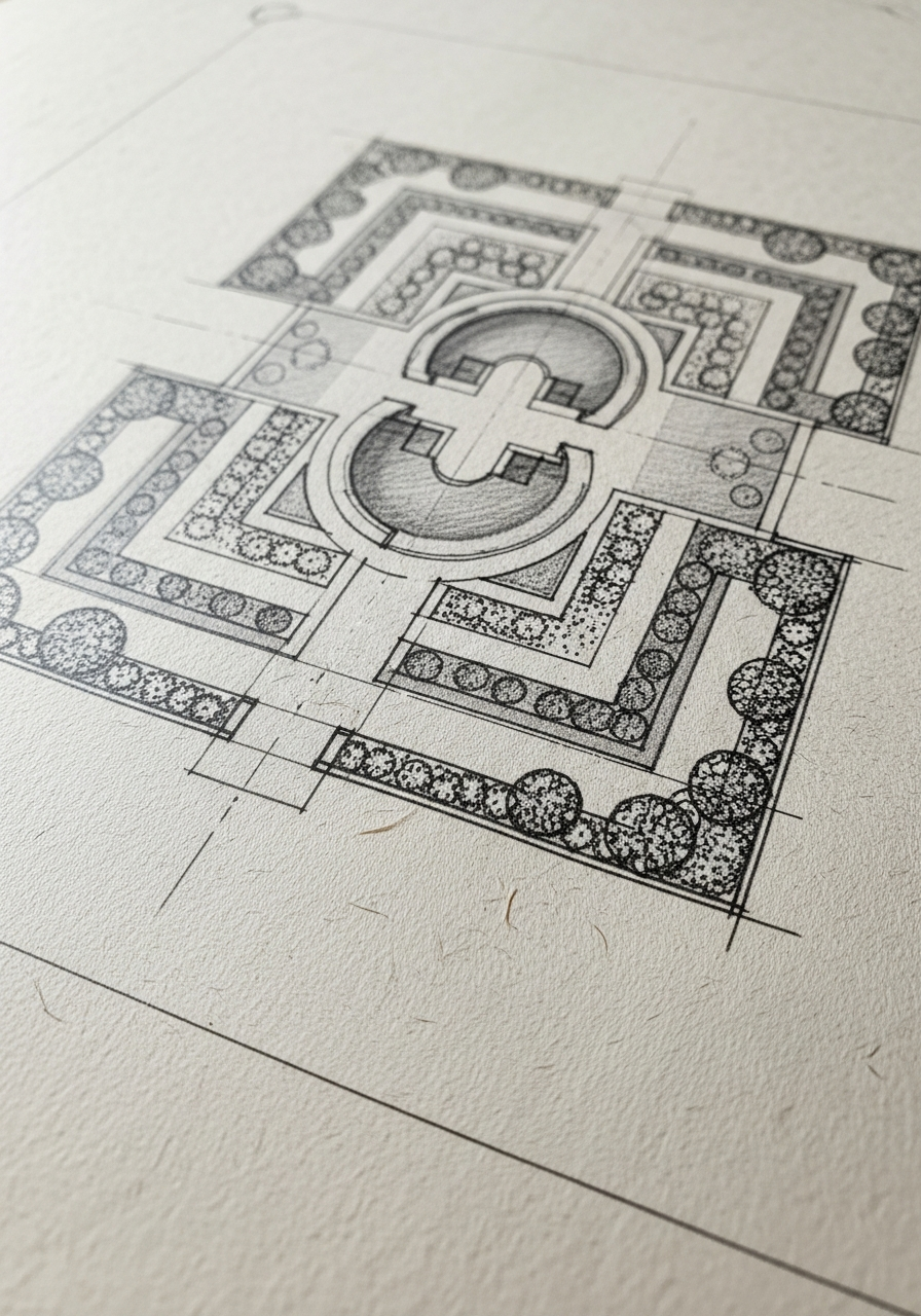 Gartengestaltung und Gartenplanung – Entwurfsskizze für einen Privatgarten in Kassel